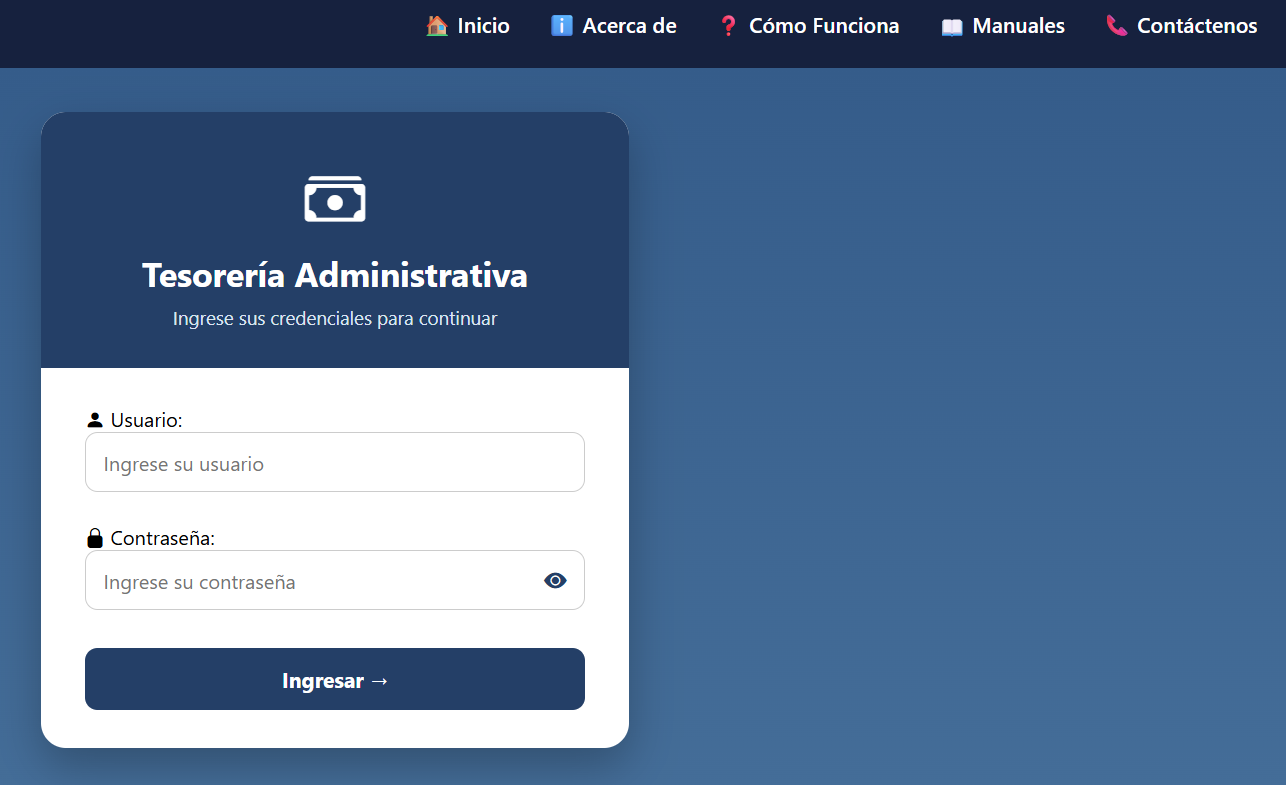 Pantalla de inicio de sesión del sistema